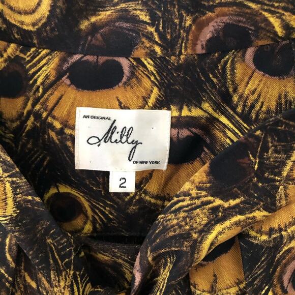 Milly Peacock Motif tie neck Blouse Size 2 - Picture 2 of 6